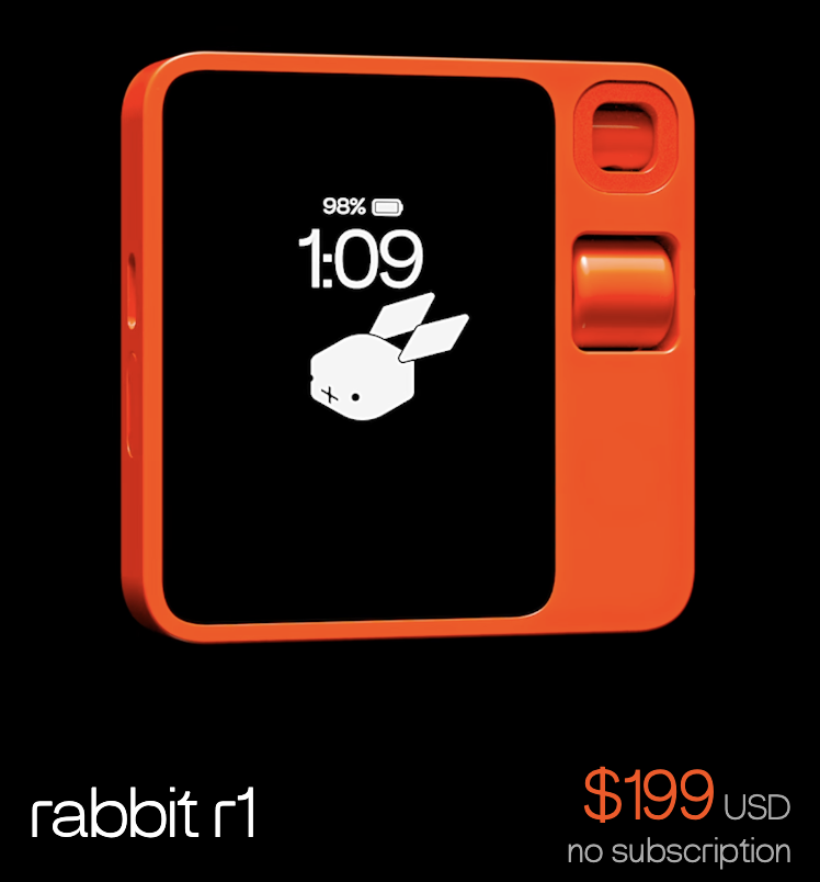 Rabbit R1 product page with a price of $199 and no subscription