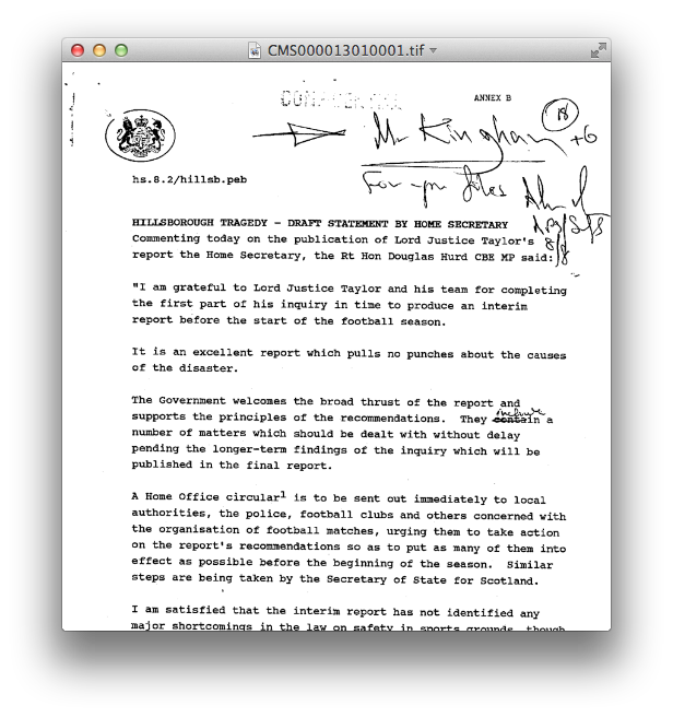 A scan of a Hillsborough document